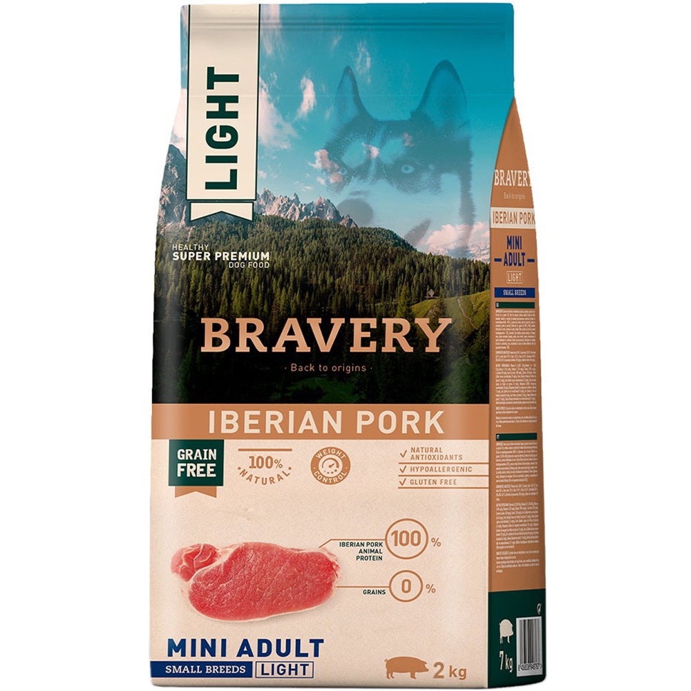 Hrana uscata pentru caini BRAVERY Small Breeds Light, Adult, Porc, 2 kg