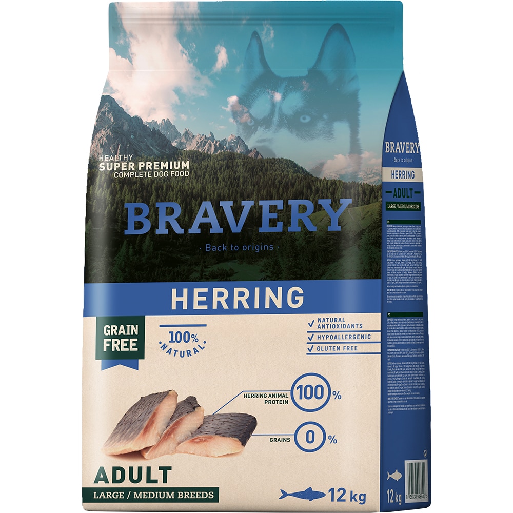 Hrana uscata pentru caini BRAVERY, Adult, Peste, 12 kg