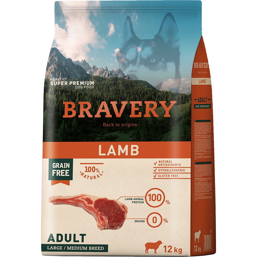 Hrana uscata pentru caini BRAVERY, Adult, Miel, 12 kg