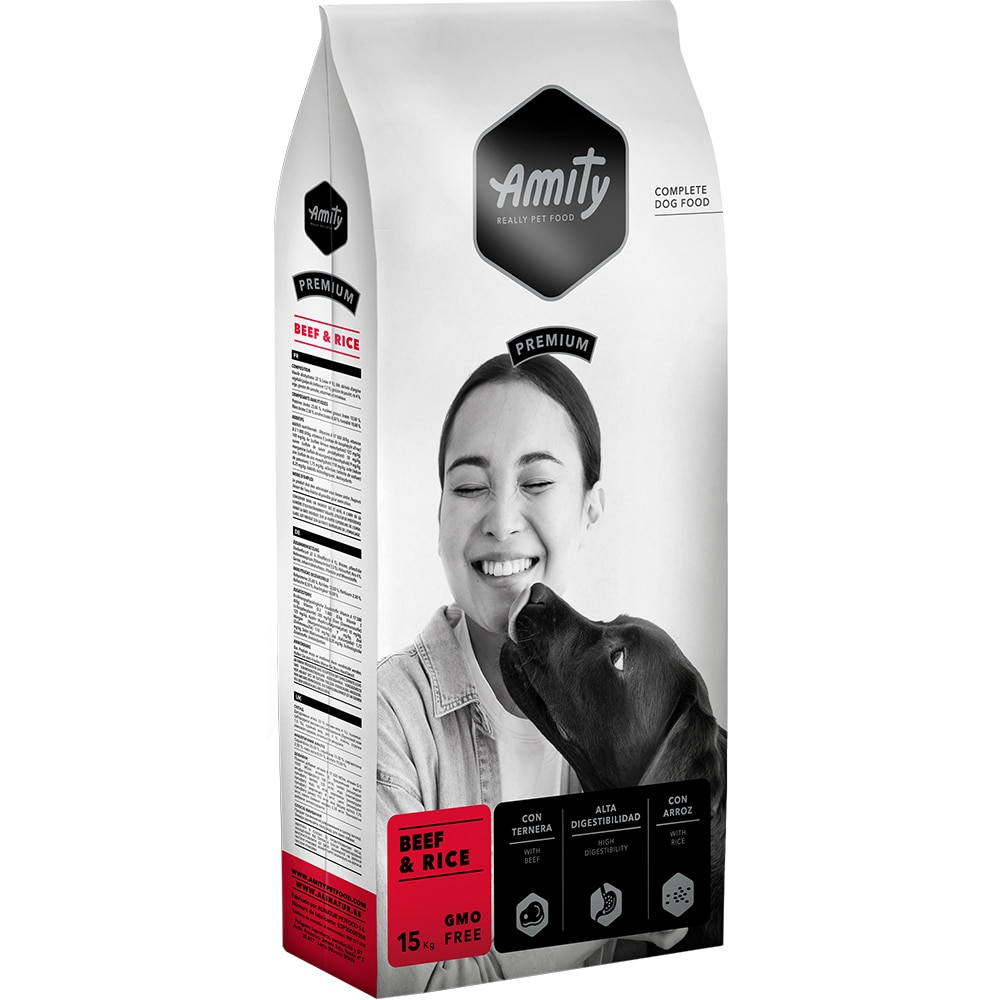 Hrana uscata pentru caini AMITY Premium, Adult, Vita si Orez, 15 kg
