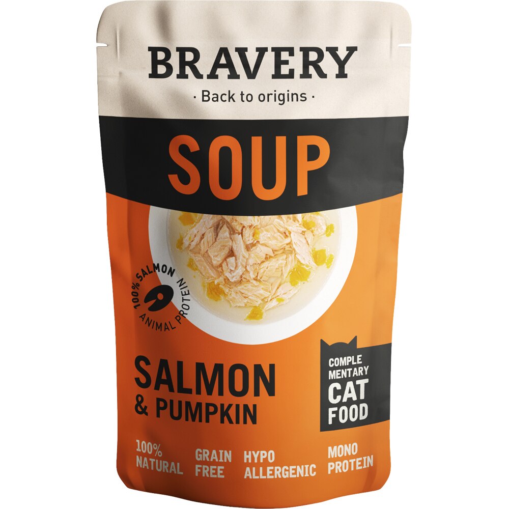 Hrana umeda pentru pisici BRAVERY, Adult, Somon si Dovleac, 24 x 40 g