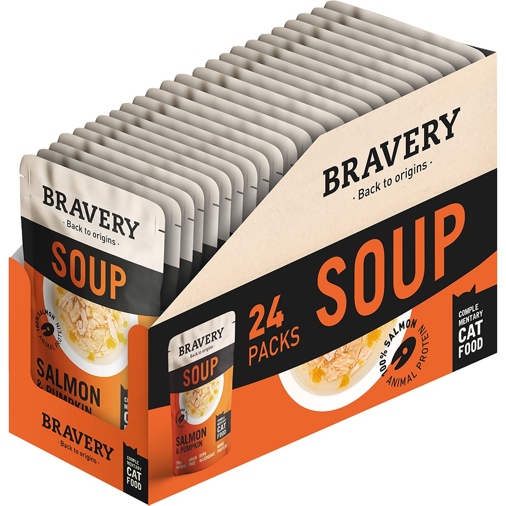 Hrana umeda pentru pisici BRAVERY, Adult, Somon si Dovleac, 24 x 40 g