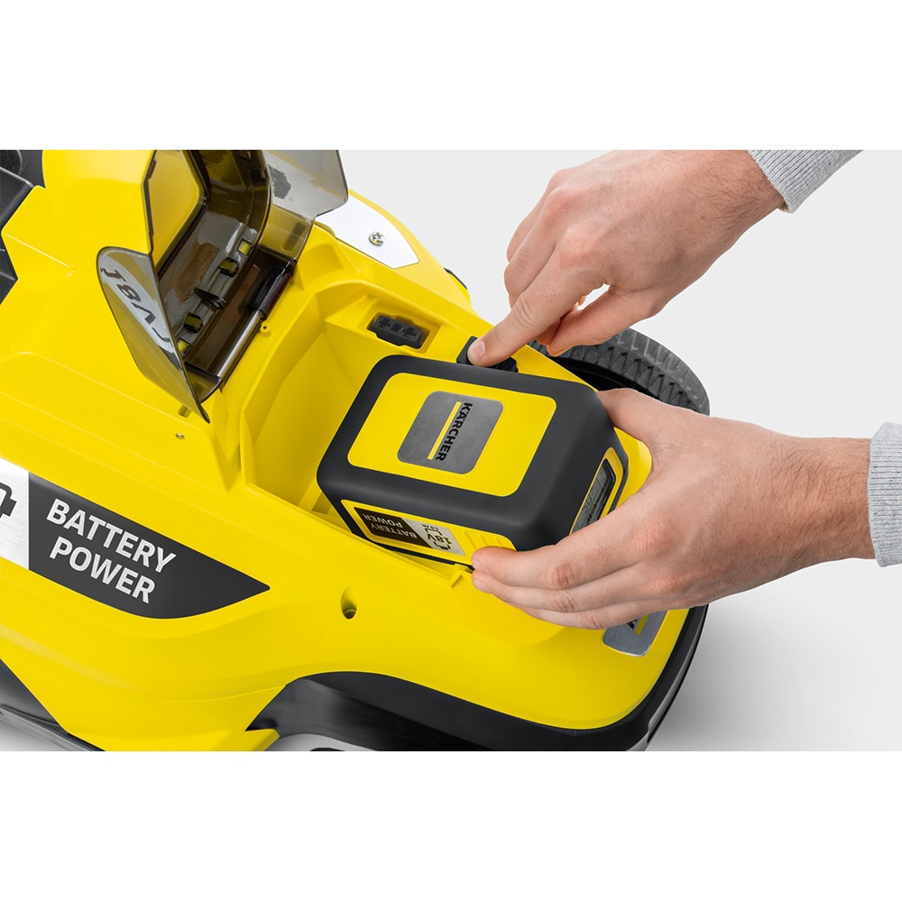 Masina de tuns iarba pe acumulator KARCHER LMO 18-36, Electrica, latime taiere 36 cm, cos 45L, fara acumulator, galben