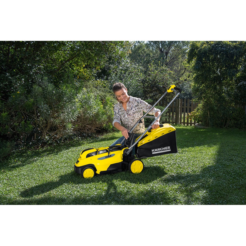 Masina de tuns iarba pe acumulator KARCHER LMO 18-36, Electrica, latime taiere 36 cm, cos 45L, fara acumulator, galben