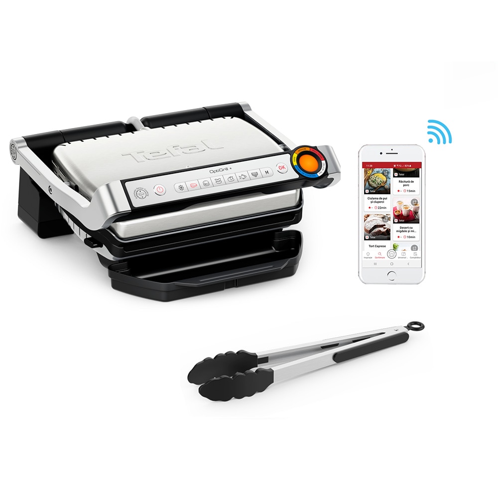 Gratar electric TEFAL OptiGrill+ GC718D10, 2000W, 6 programe automate, argintiu-negru