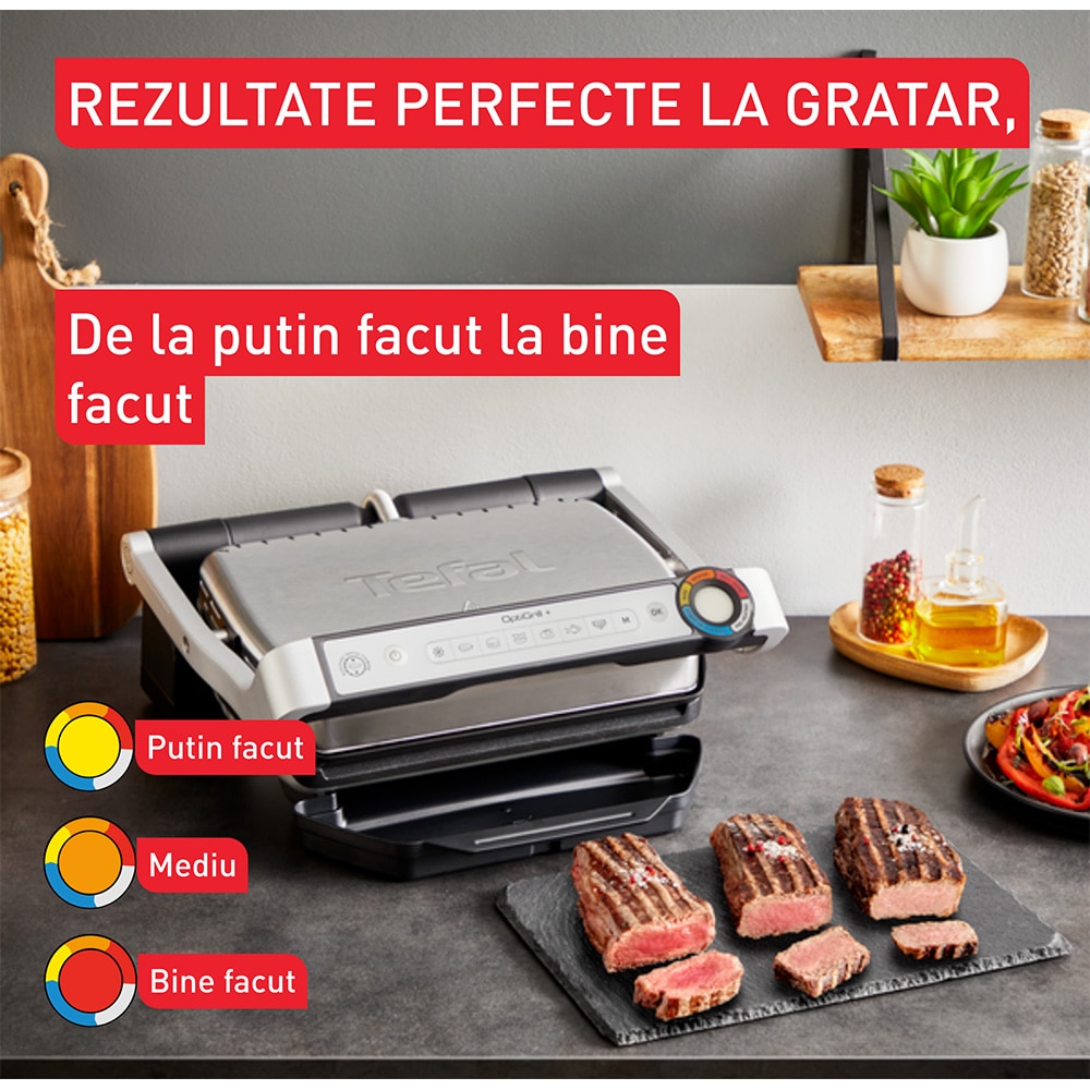 Gratar electric TEFAL OptiGrill+ GC718D10, 2000W, 6 programe automate, argintiu-negru