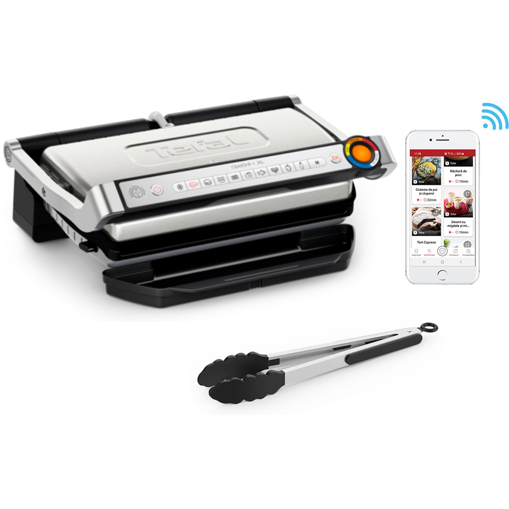 Gratar electric TEFAL OptiGrill+ XL GC728D10, 2000W, 9 programe automate, argintiu-negru