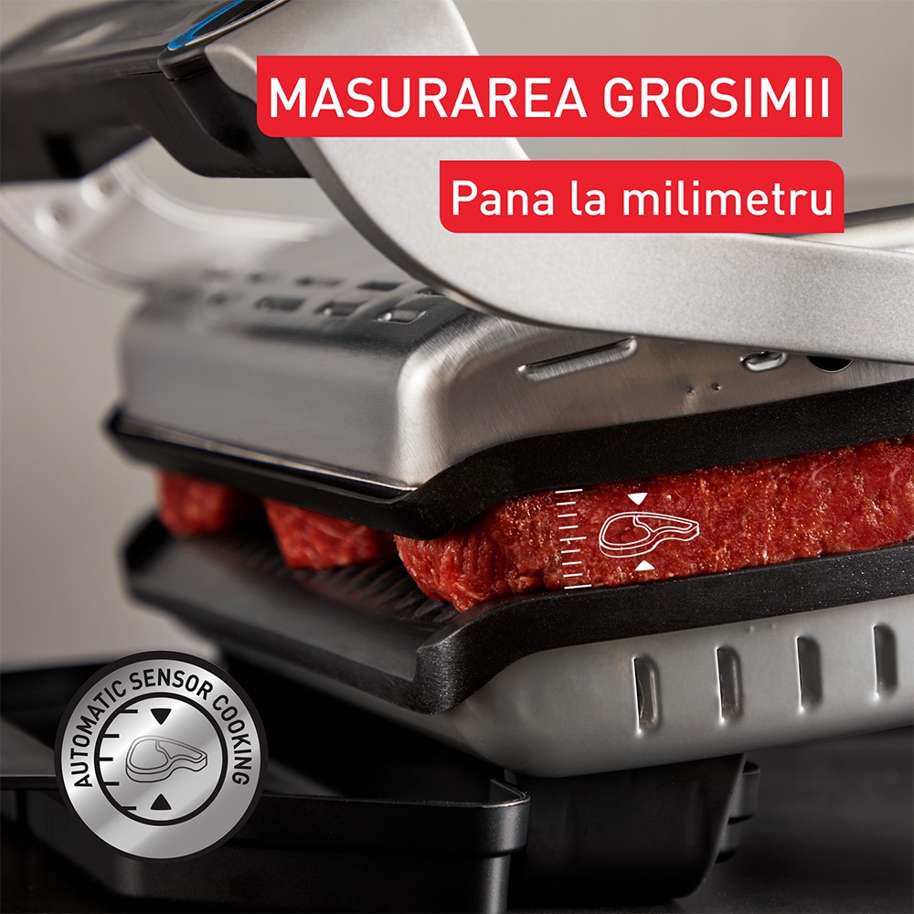 Gratar electric TEFAL OptiGrill+ XL GC728D10, 2000W, 9 programe automate, argintiu-negru