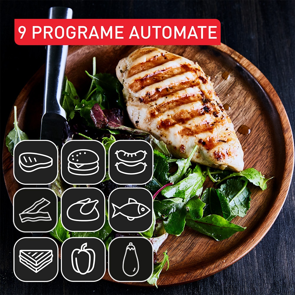Gratar electric TEFAL OptiGrill+ XL GC728D10, 2000W, 9 programe automate, argintiu-negru