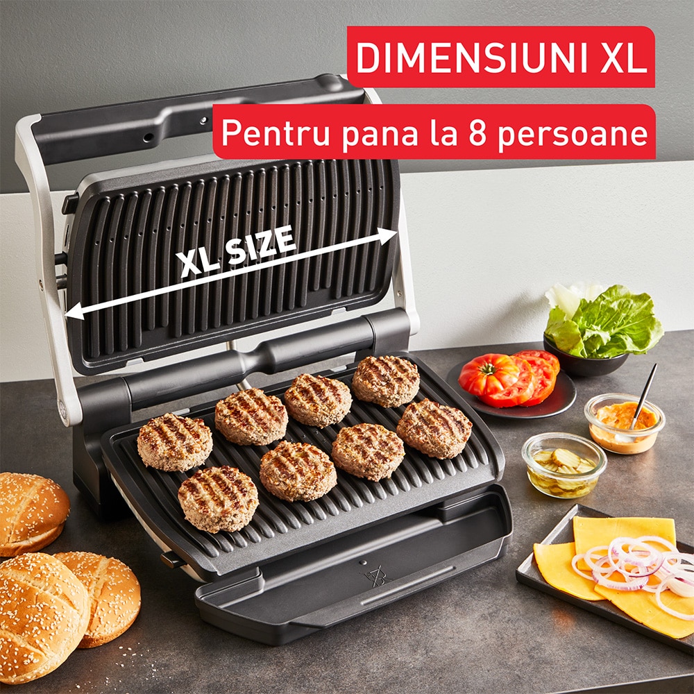 Gratar electric TEFAL OptiGrill+ XL GC728D10, 2000W, 9 programe automate, argintiu-negru