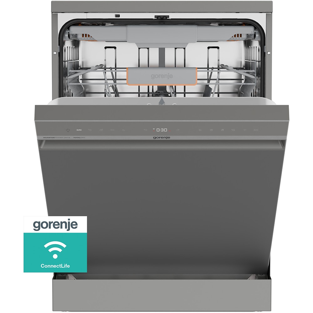 Masina de spalat vase independenta GORENJE GS673B90X, 16 seturi, 7 programe, 60 cm, Clasa B, Wi-Fi, panou comanda gri