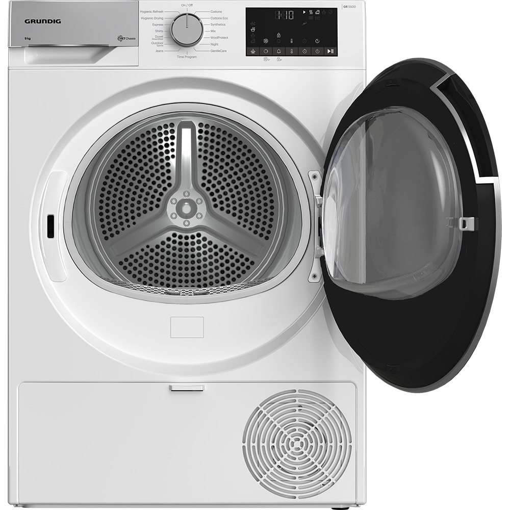 Uscator de rufe GRUNDIG GT55923 EU, Pompa de caldura, 9 kg, 15 programe, Clasa C, alb