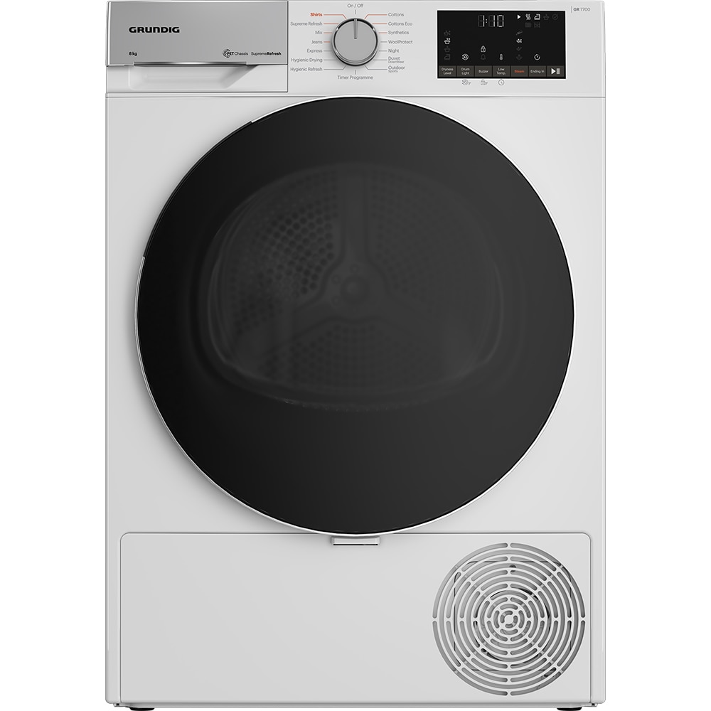 Uscator de rufe GRUNDIG GT75833D EU, Pompa de caldura, 8 kg, 15 programe, Clasa C, alb