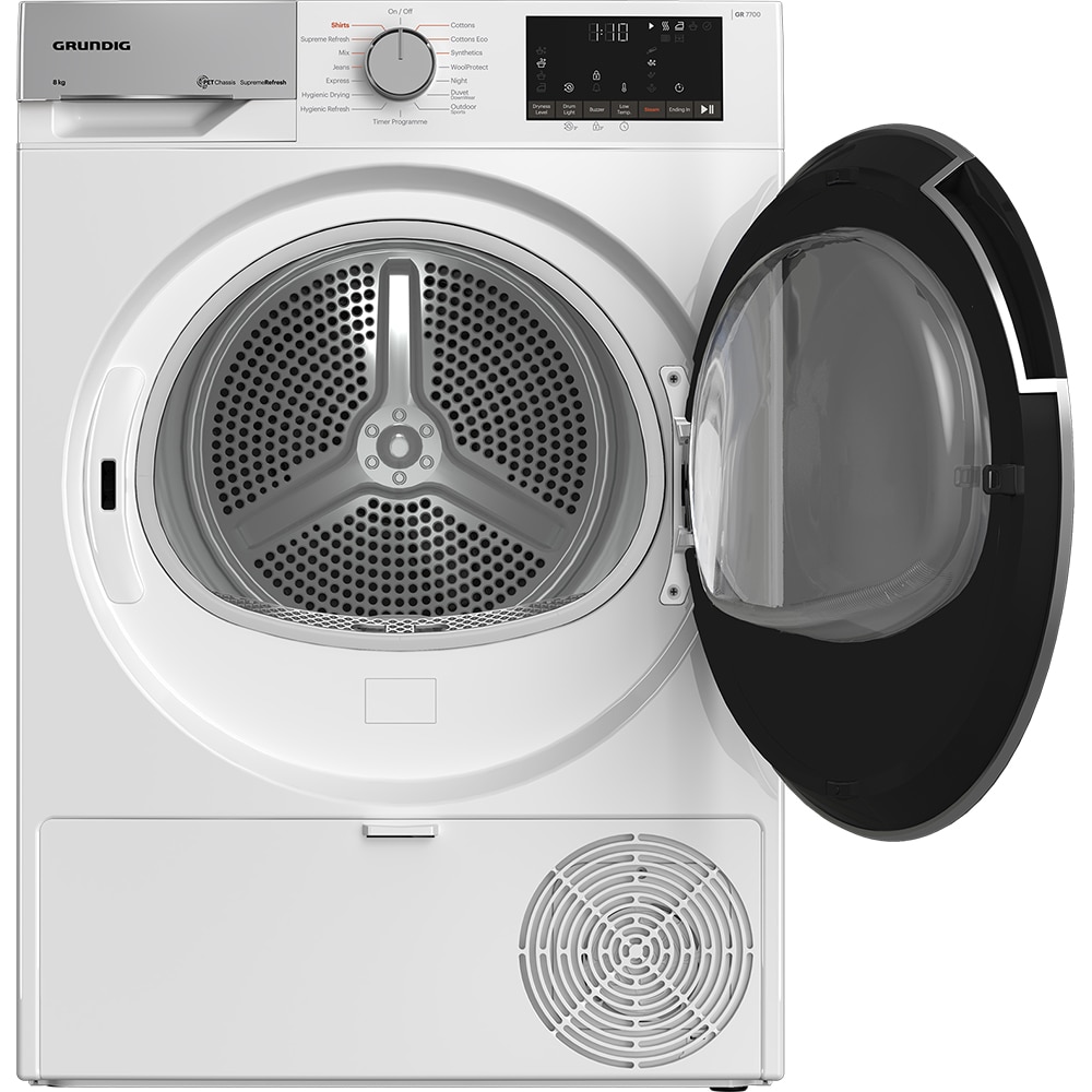 Uscator de rufe GRUNDIG GT75833D EU, Pompa de caldura, 8 kg, 15 programe, Clasa C, alb