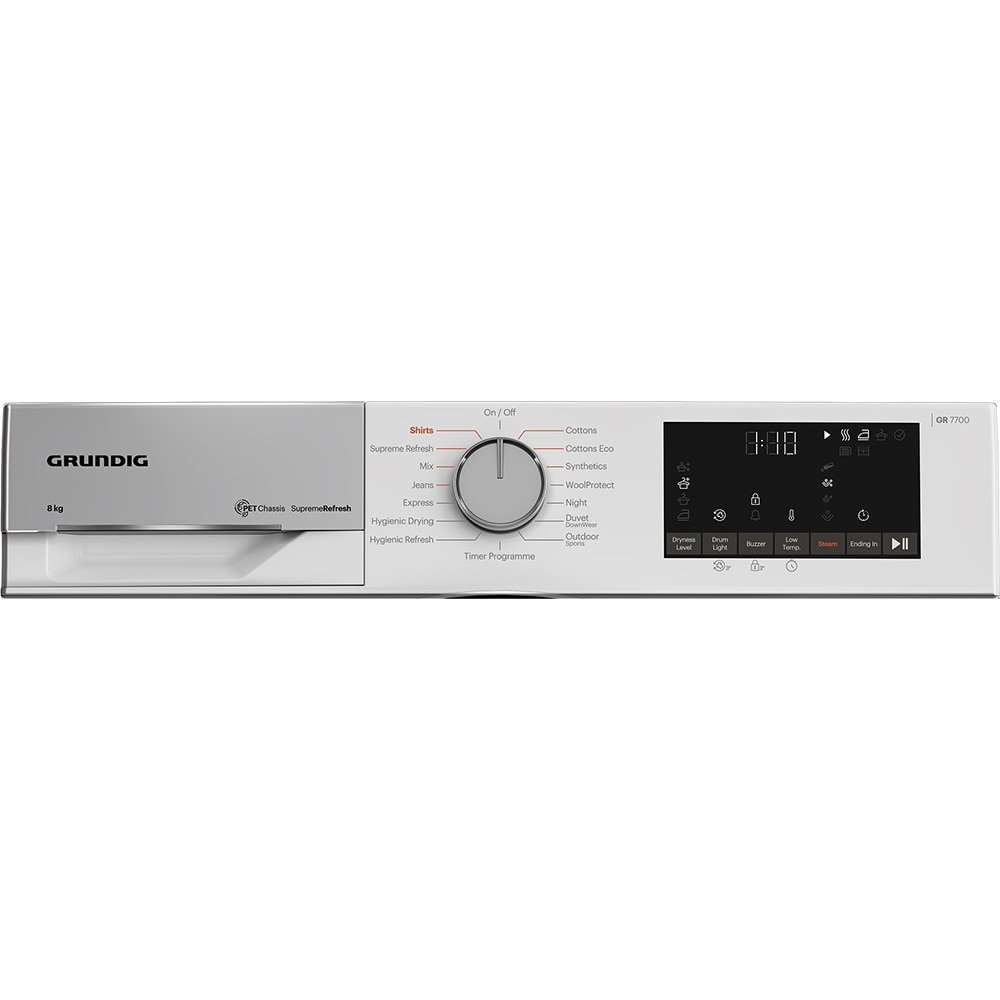 Uscator de rufe GRUNDIG GT75833D EU, Pompa de caldura, 8 kg, 15 programe, Clasa C, alb