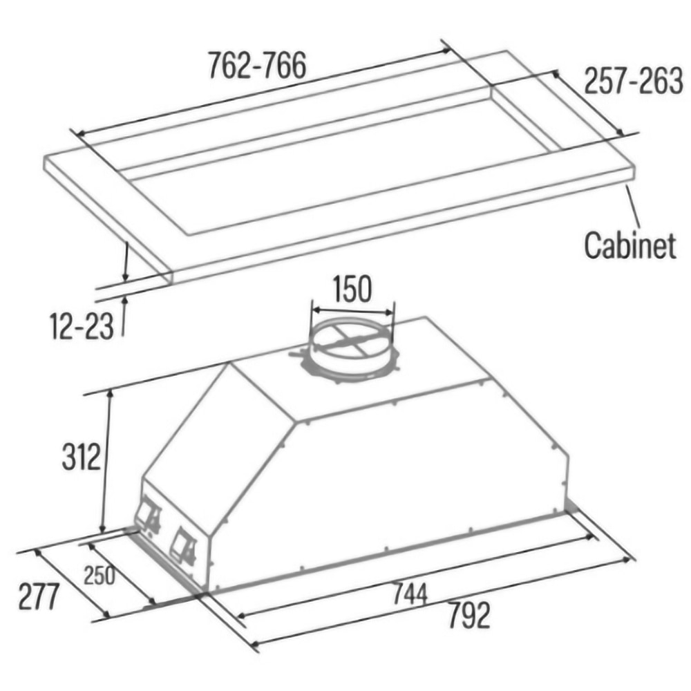 Hota incorporabila CATA GT-PLUS 75, 1 motor, 645 m3/h, L 80 cm, negru