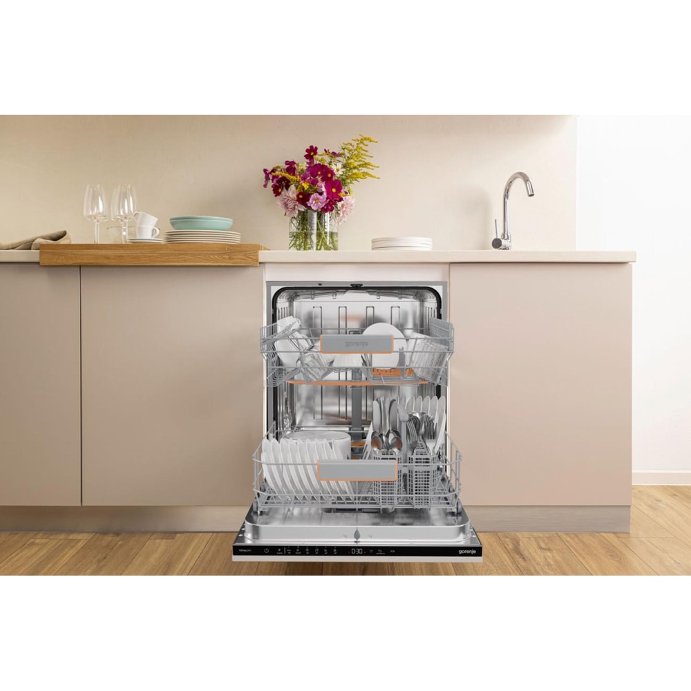 Masina de spalat vase incorporabila GORENJE GV642C65, 14 seturi, 6 programe, 60 cm, Clasa C, panou comanda negru