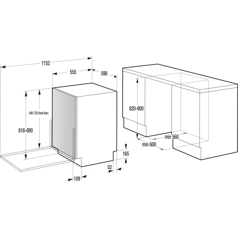 Masina de spalat vase incorporabila GORENJE GV642C65, 14 seturi, 6 programe, 60 cm, Clasa C, panou comanda negru