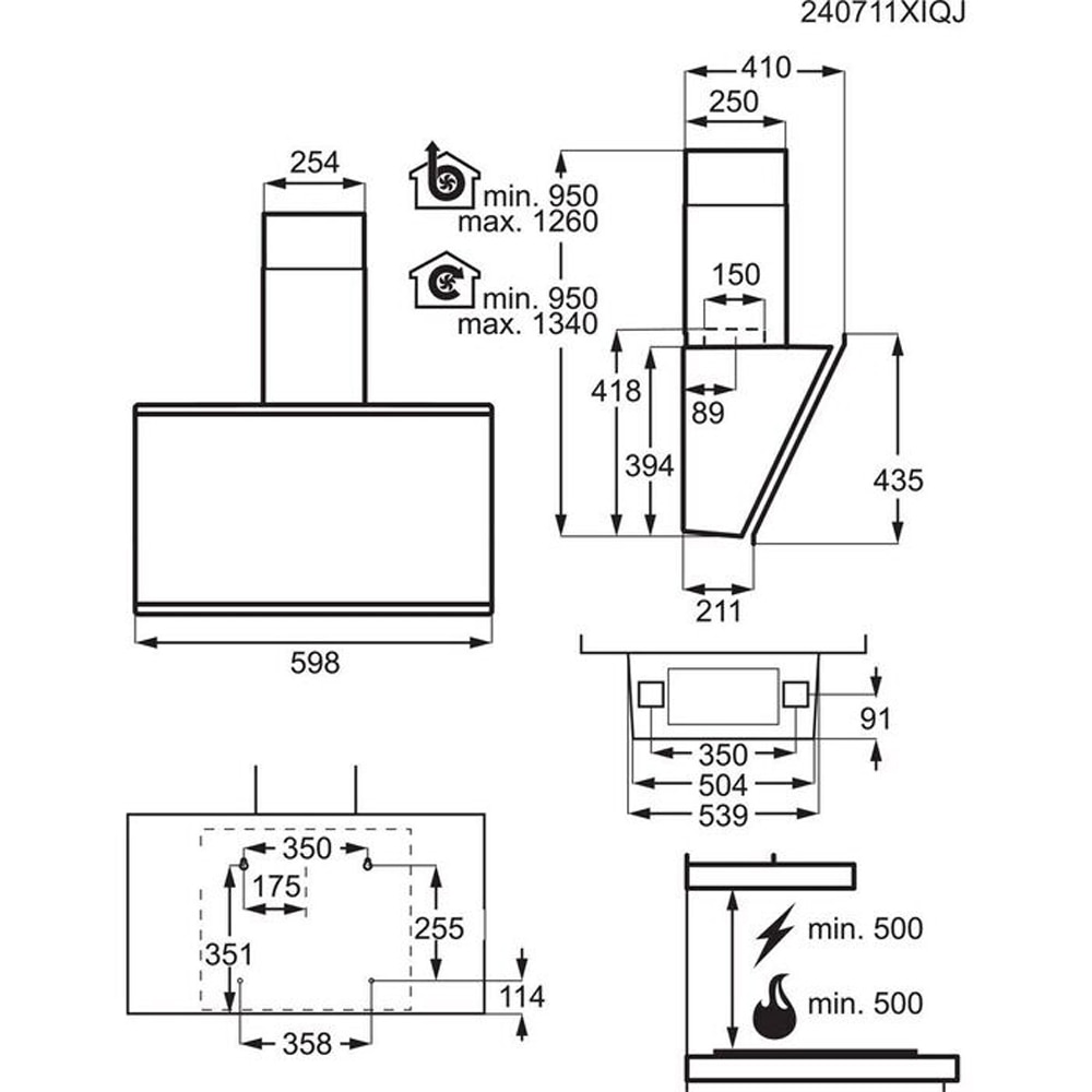 Hota decorativa AEG GV77D61SB, 1 motor, 760 m3/h, L 60 cm, negru