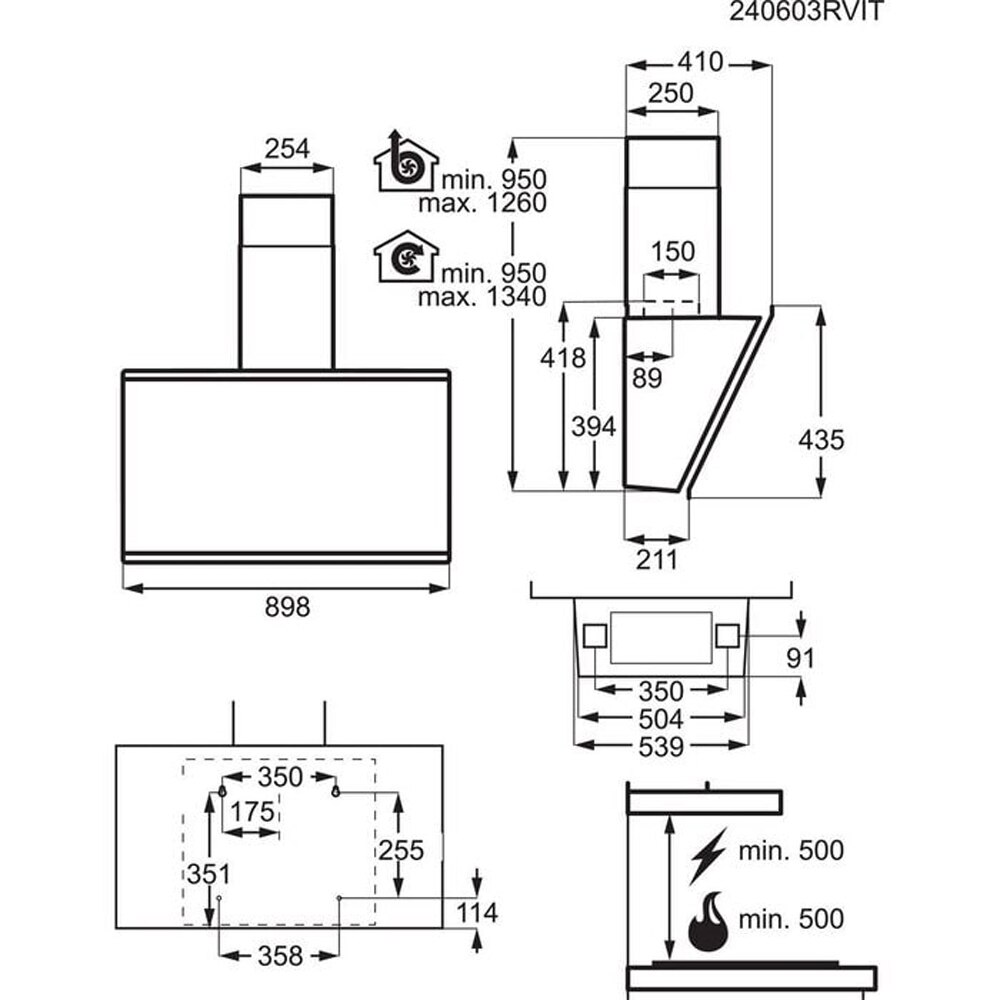 Hota decorativa AEG GV77D91SB, 1 motor, 760 m3/h, L 90 cm, negru
