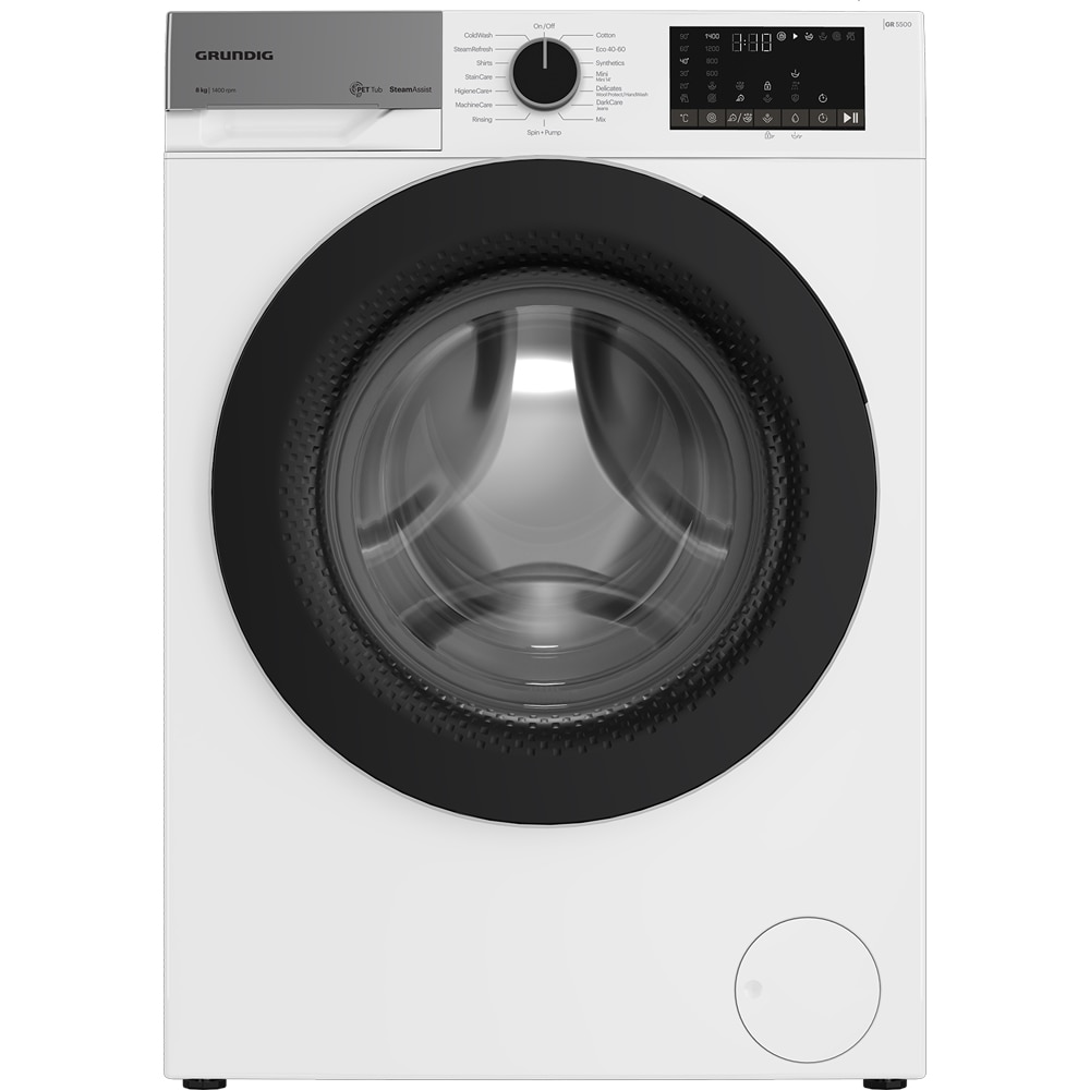 Masina de spalat rufe frontala GRUNDIG GW5P4841WB ES, SteamAssist, 8 kg, 1400rpm, Clasa A, alb