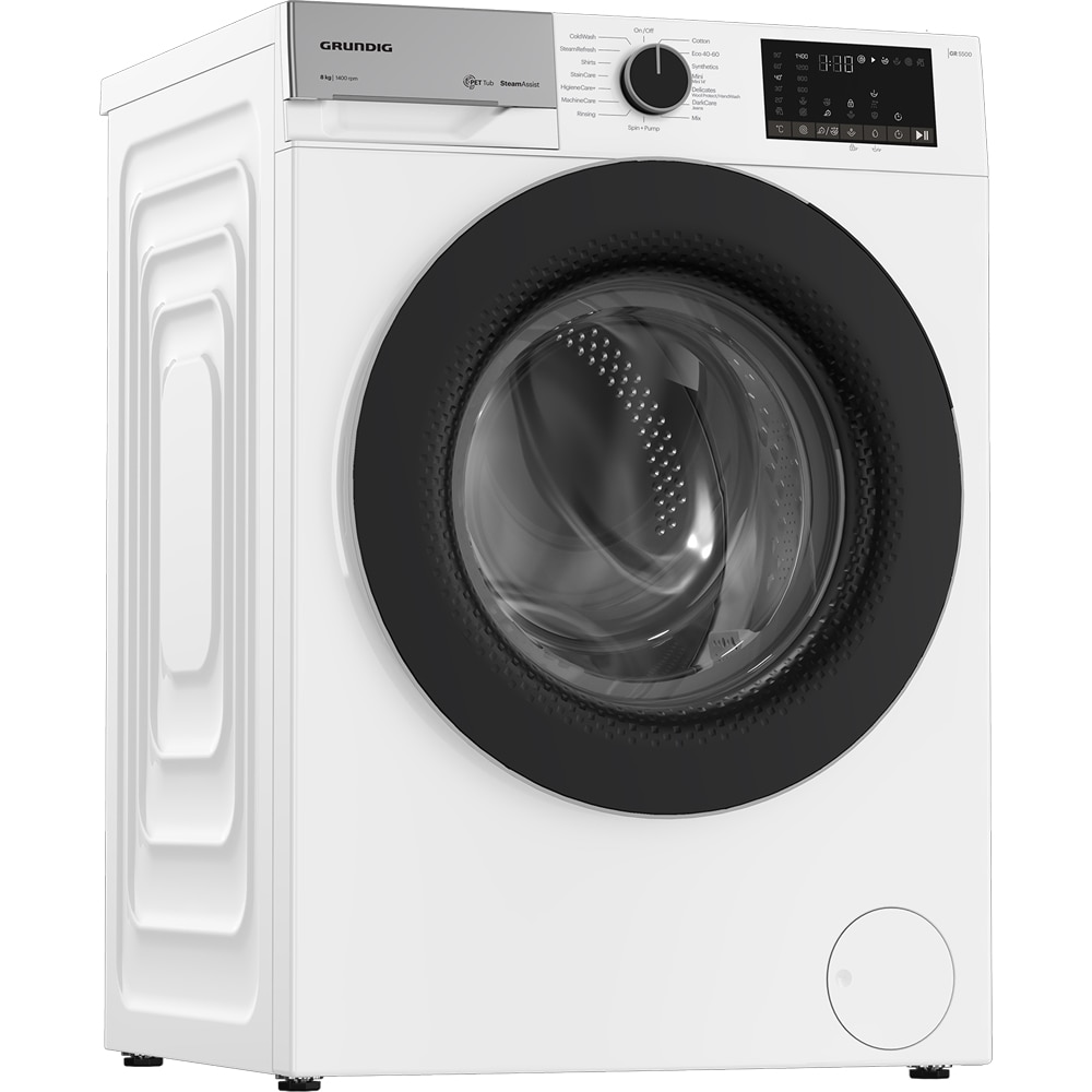 Masina de spalat rufe frontala GRUNDIG GW5P4841WB ES, SteamAssist, 8 kg, 1400rpm, Clasa A, alb