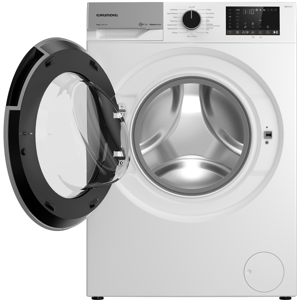 Masina de spalat rufe frontala GRUNDIG GW5P4841WB ES, SteamAssist, 8 kg, 1400rpm, Clasa A, alb