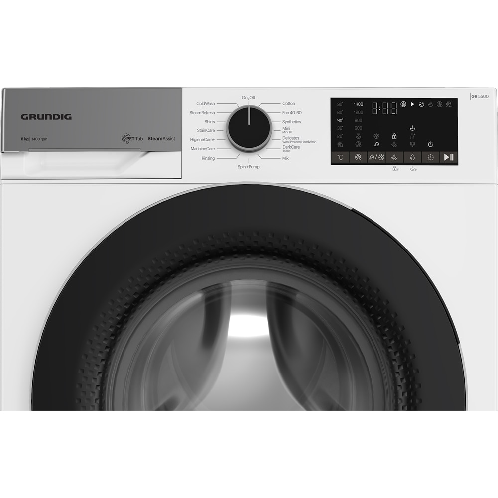 Masina de spalat rufe frontala GRUNDIG GW5P4841WB ES, SteamAssist, 8 kg, 1400rpm, Clasa A, alb