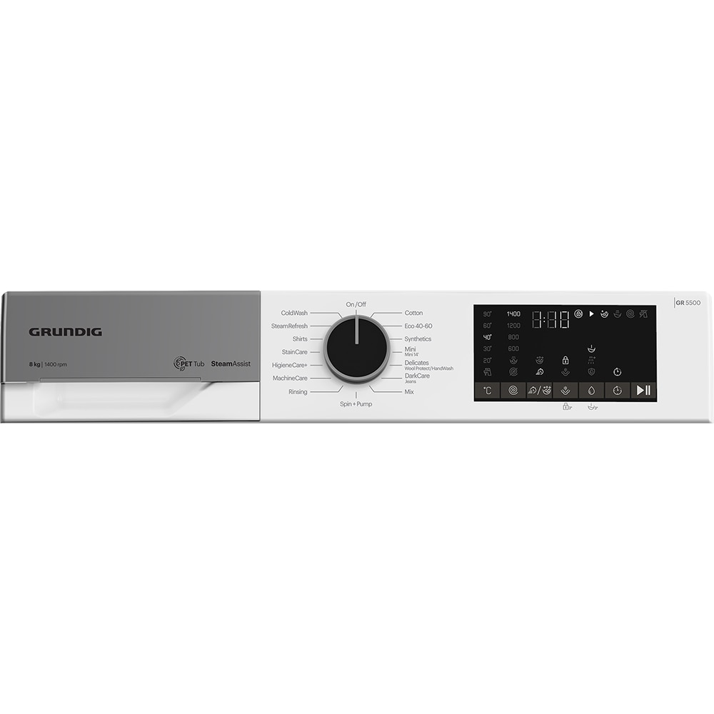 Masina de spalat rufe frontala GRUNDIG GW5P4841WB ES, SteamAssist, 8 kg, 1400rpm, Clasa A, alb