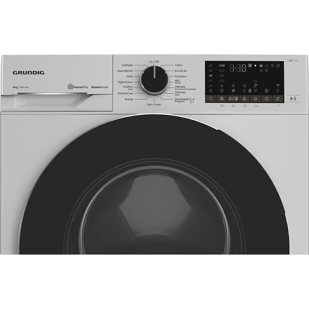 Masina de spalat rufe frontala GRUNDIG GW5P89415WB2 ES, SteamAssist, 9 kg, 1400rpm, Clasa A, Wi-Fi, alb