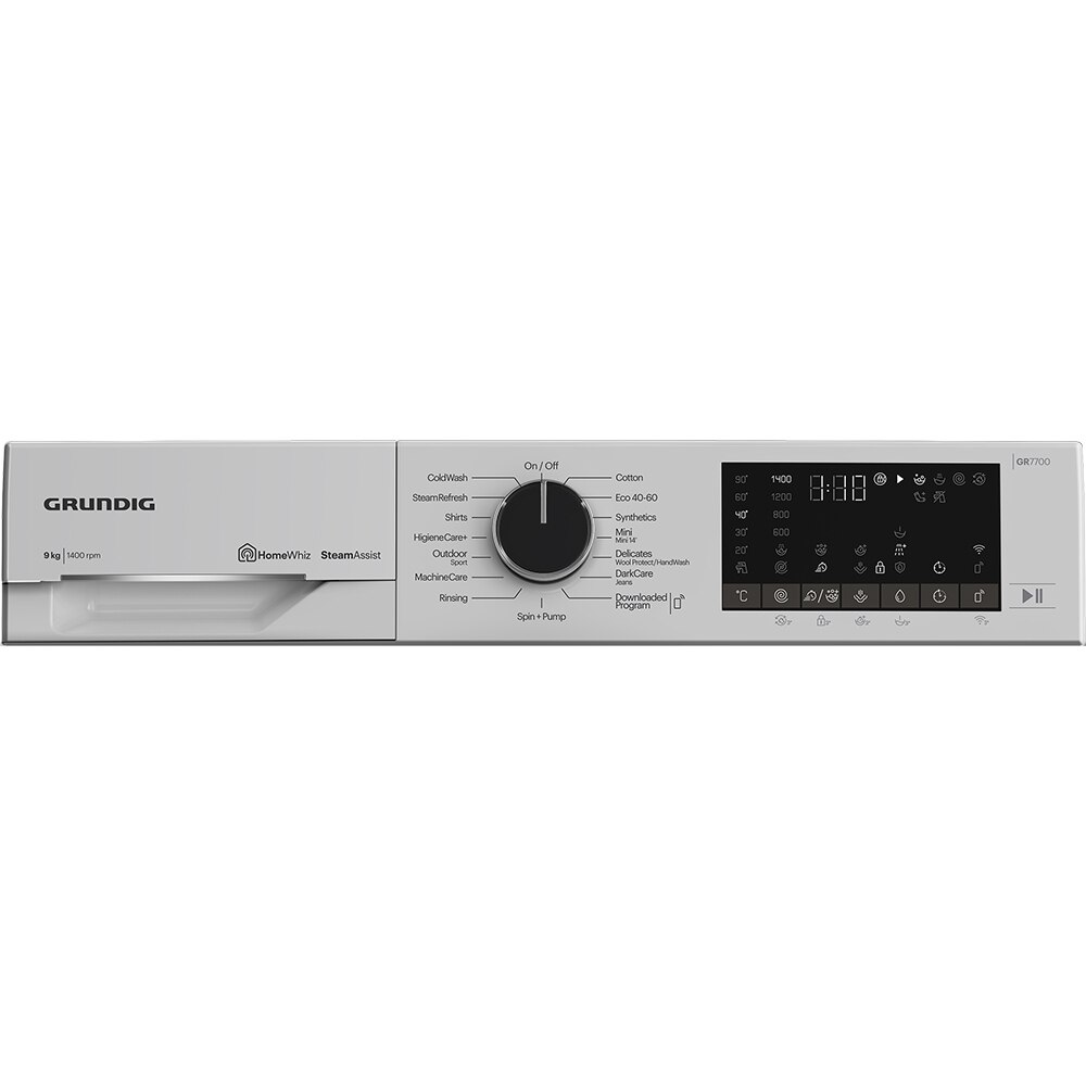 Masina de spalat rufe frontala GRUNDIG GW5P89415WB2 ES, SteamAssist, 9 kg, 1400rpm, Clasa A, Wi-Fi, alb