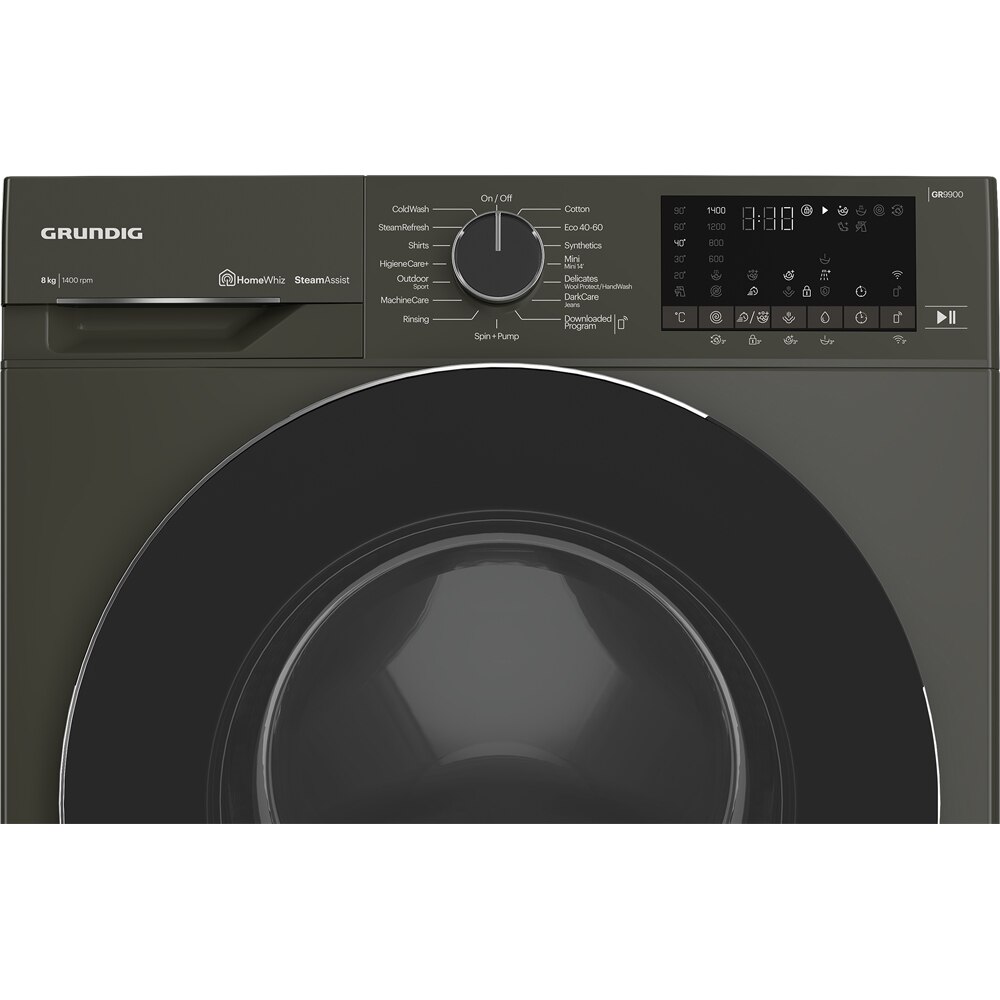 Masina de spalat rufe frontala GRUNDIG GW9P88418MB2 ES, SteamAssist, 8 kg, 1400rpm, Clasa A, Wi-Fi, gri inchis