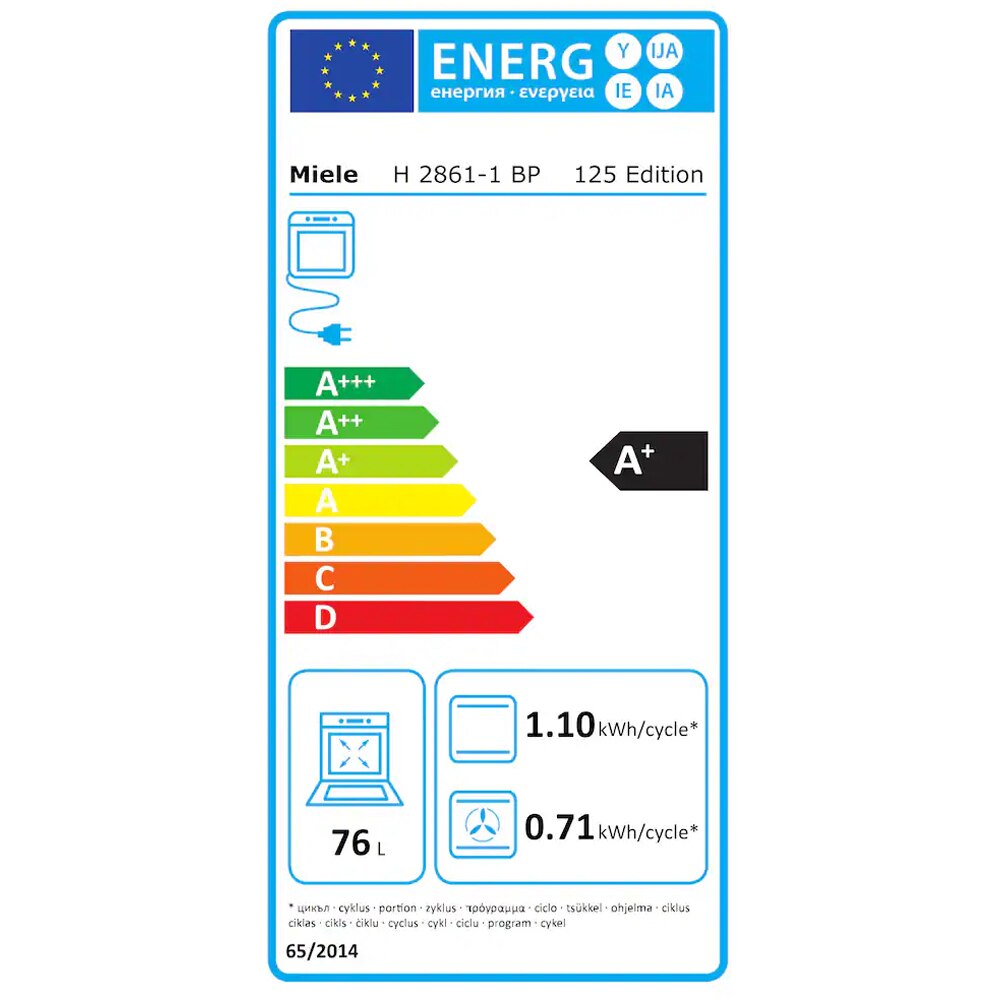 Cuptor incorporabil MIELE H 2861-1 BP 125 Edition, Electric, Autocuratare pirolitica, 76 l, Clasa A+, Wi-Fi, negru-inox