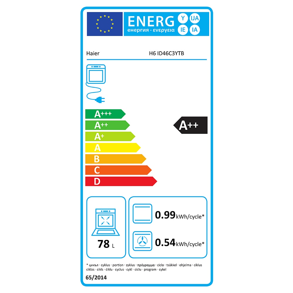 Cuptor incoporabil HAIER H6ID46C3YTB, Electric, Autocuratare pirolitica + hidrolitica, 78 l, Clasa A++, Wi-Fi, negru