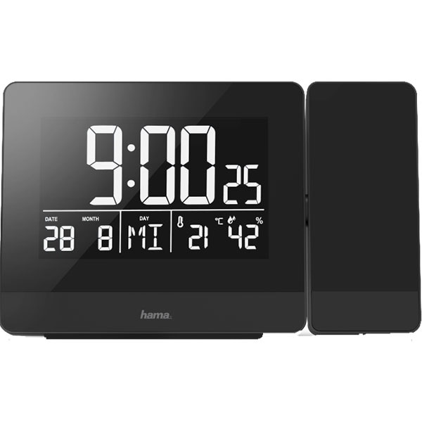 Ceas desteptator cu proiector HAMA Plus Charge, incarcare USB, negru