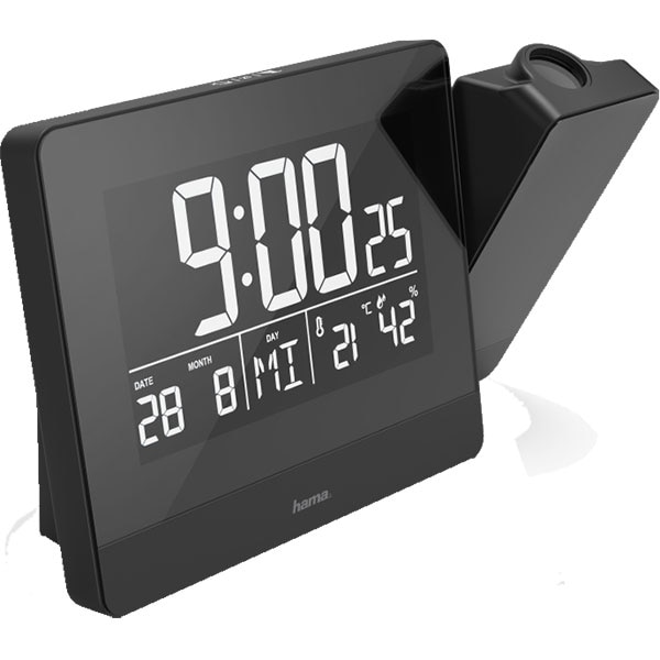 Ceas desteptator cu proiector HAMA Plus Charge, incarcare USB, negru