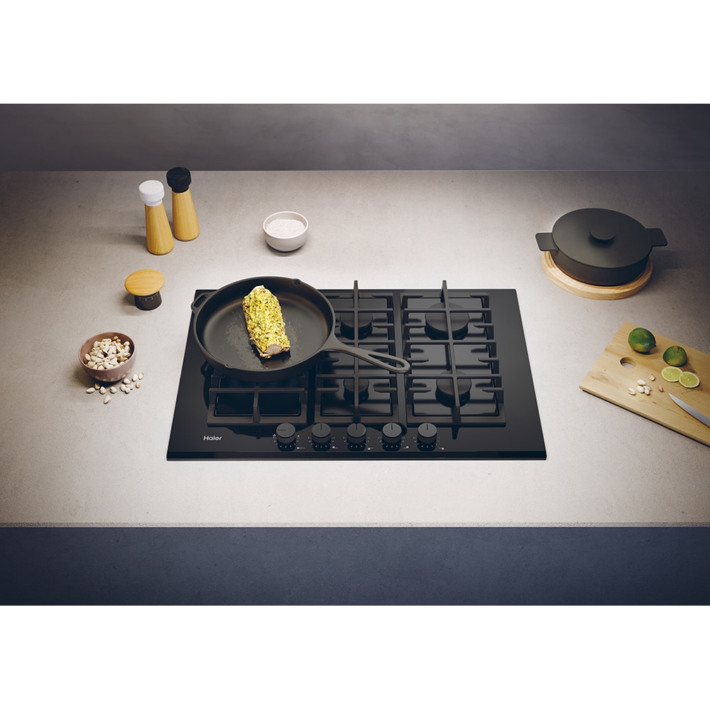 Plita incorporabila HAIER HAVG7WL4HBPB, Gaz, 5 arzatoare, Wok, negru