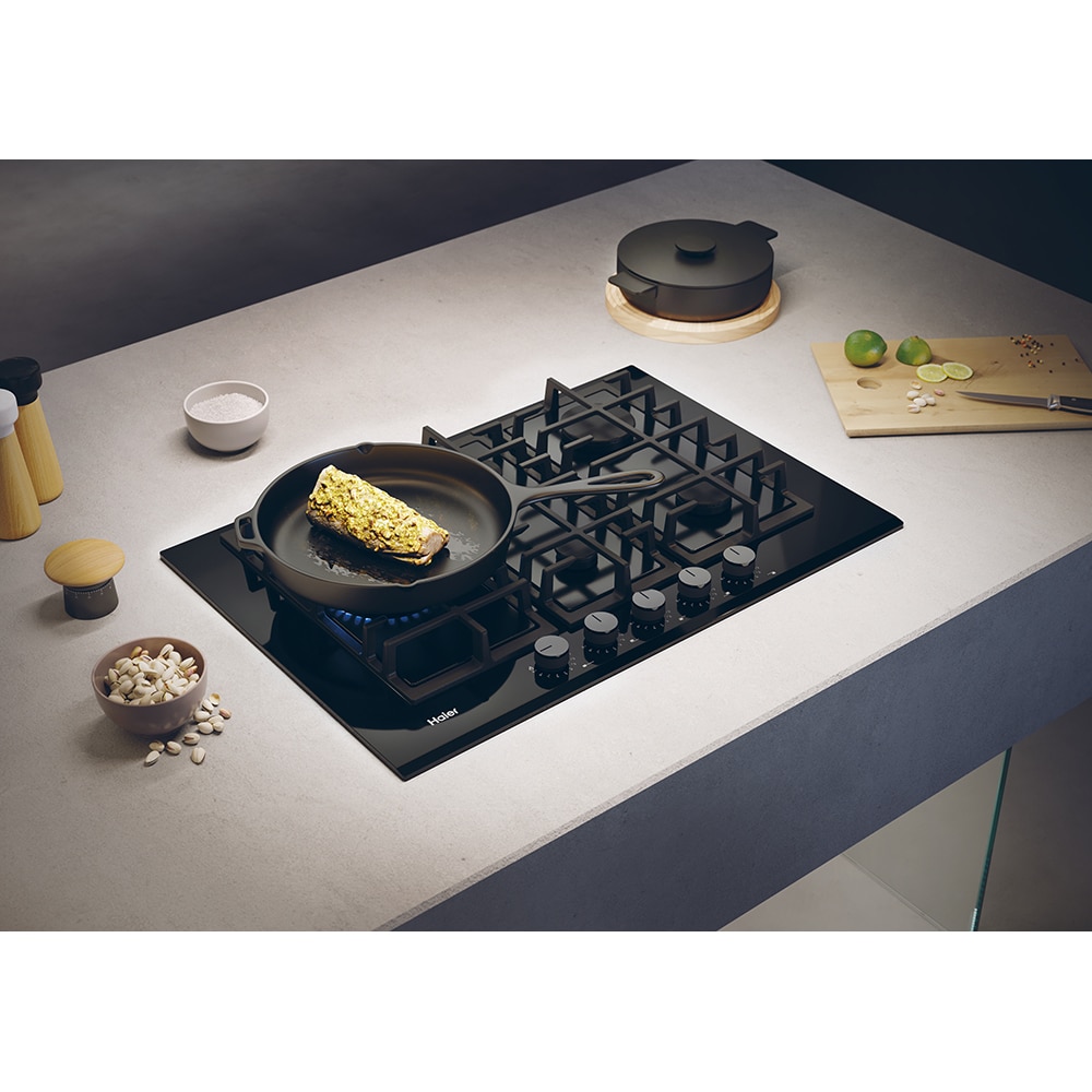Plita incorporabila HAIER HAVG7WL4HBPB, Gaz, 5 arzatoare, Wok, negru