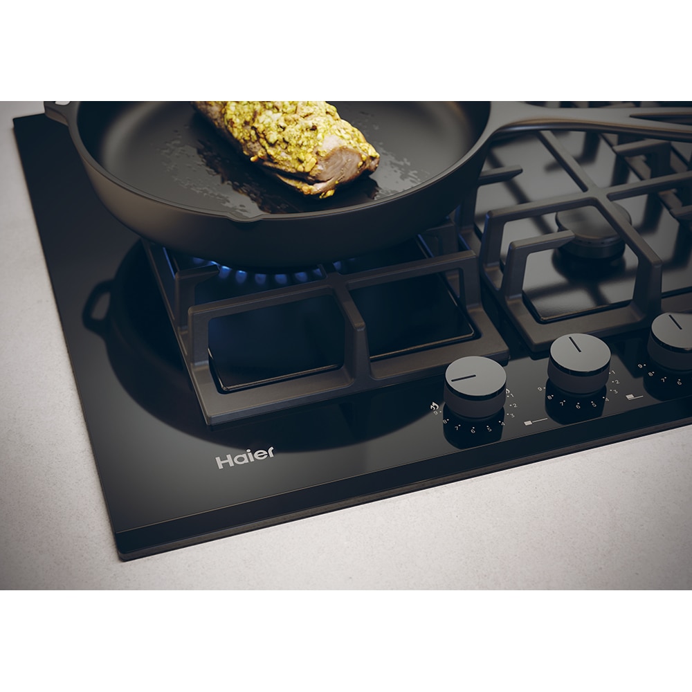 Plita incorporabila HAIER HAVG7WL4HBPB, Gaz, 5 arzatoare, Wok, negru
