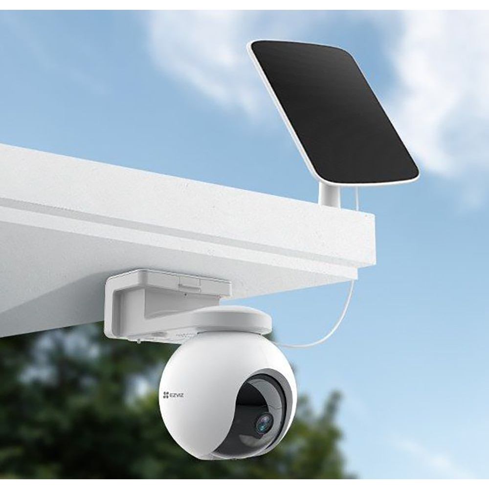 Camera IP Wireless EZVIZ HB8, 4K, IR 15 metri, Motion Detection, panou solar Type-C, baterie 10400mAh, alb
