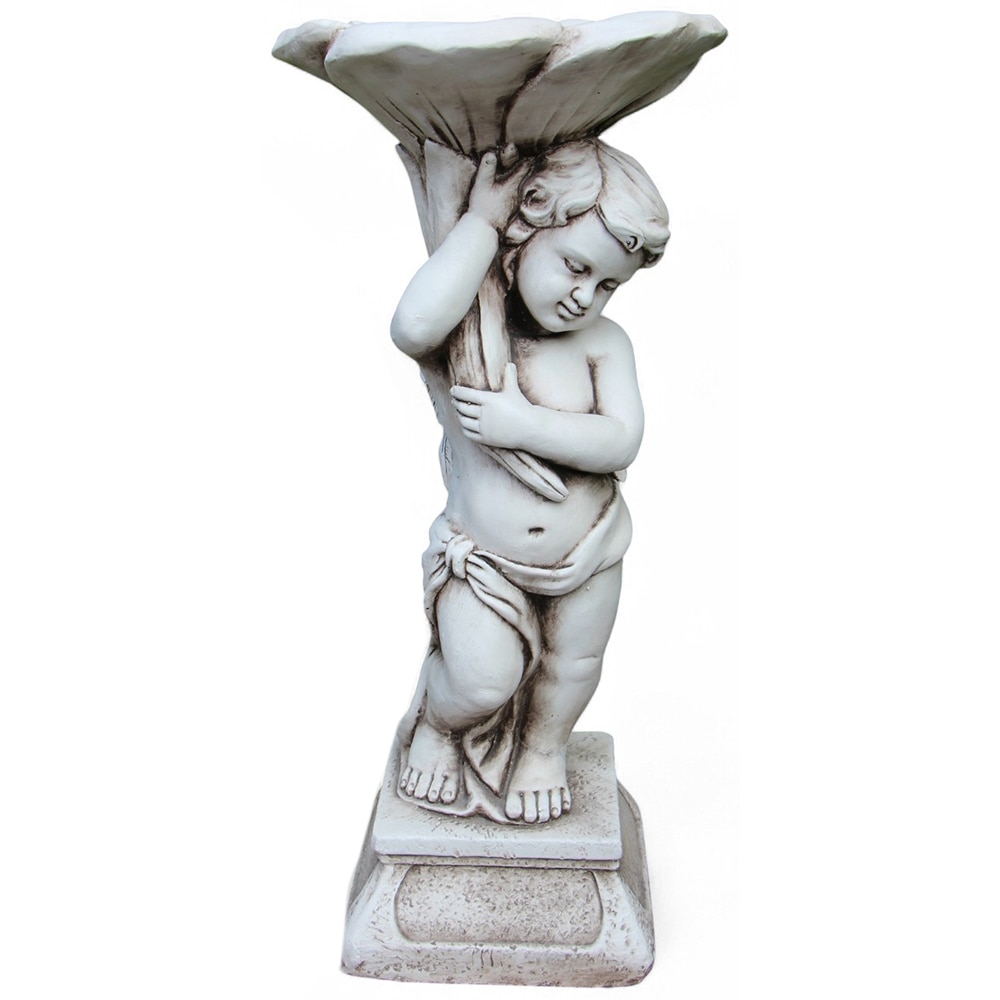 Decoratiune gradina Baiat, fiberclay, 30 x 30 x 67 cm, alb