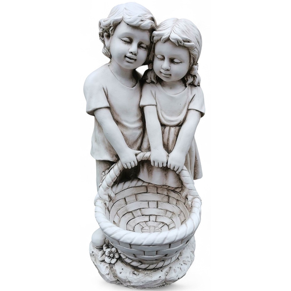 Decoratiune gradina Baiat si fata, fiberclay, 39 x 39 x 66 cm, alb