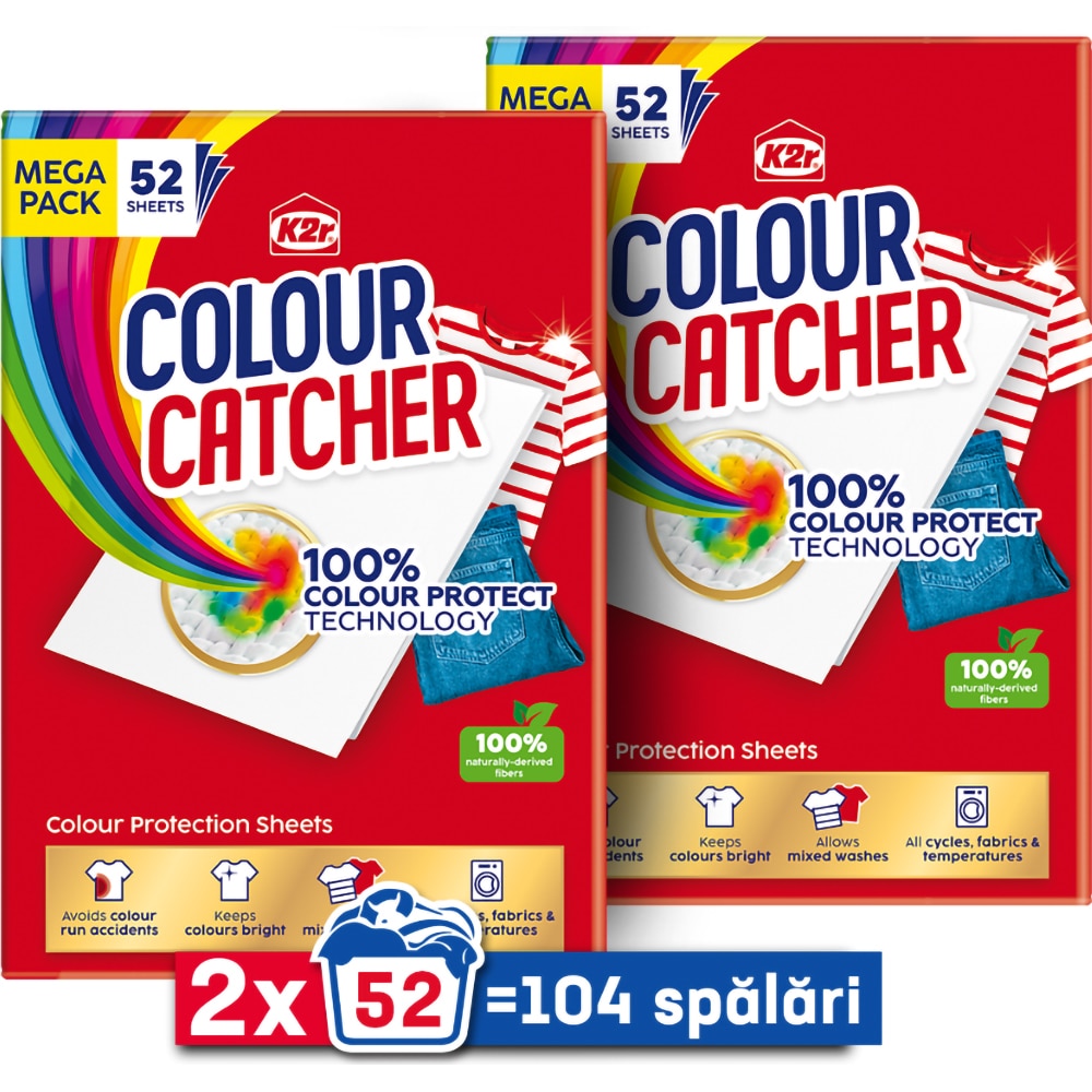 Servetele captatoare culoare K2R Colour Catcher, 2 x 52 spalari