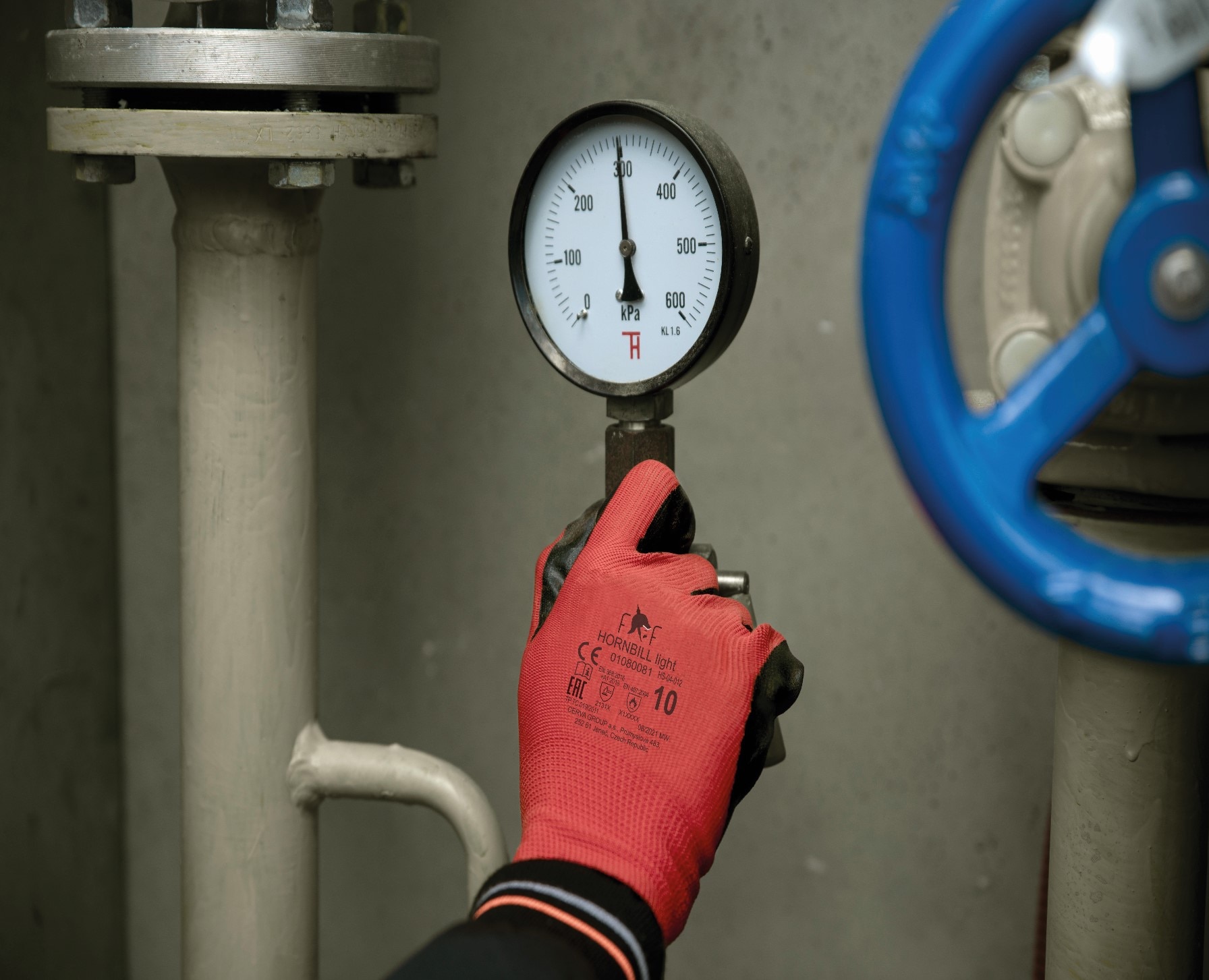 Manusi de protectie, rosu/negru, marimea 10 HORNBILL