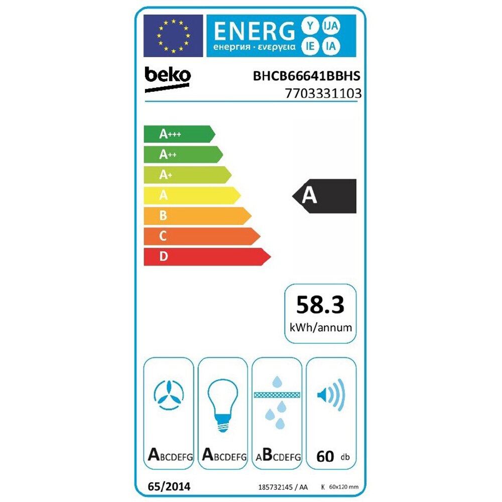 Hota decorativa BEKO BHCB66641BBHS, 1 motor, 700 m3/h, L 60 cm, inox