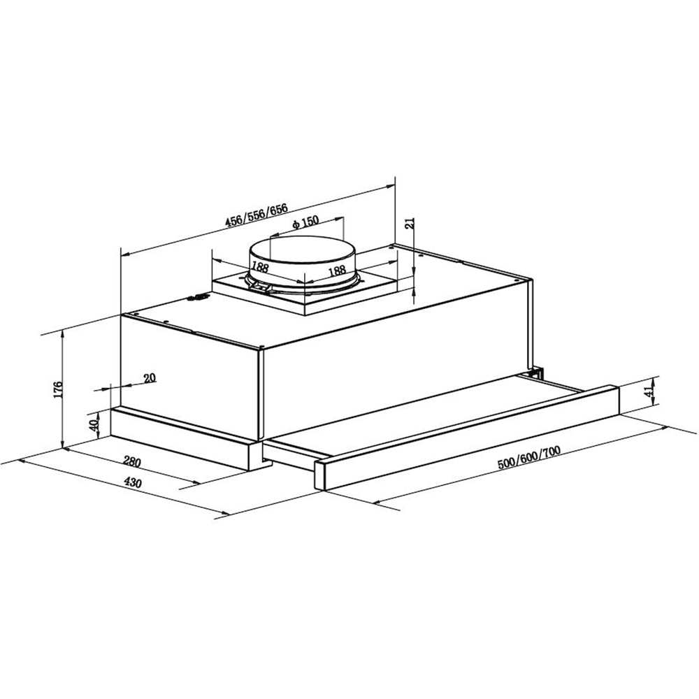Hota incorporabila telescopica CANDY CBT625/2B/1, 1 motor, 332 m3/h, L 60 cm, negru