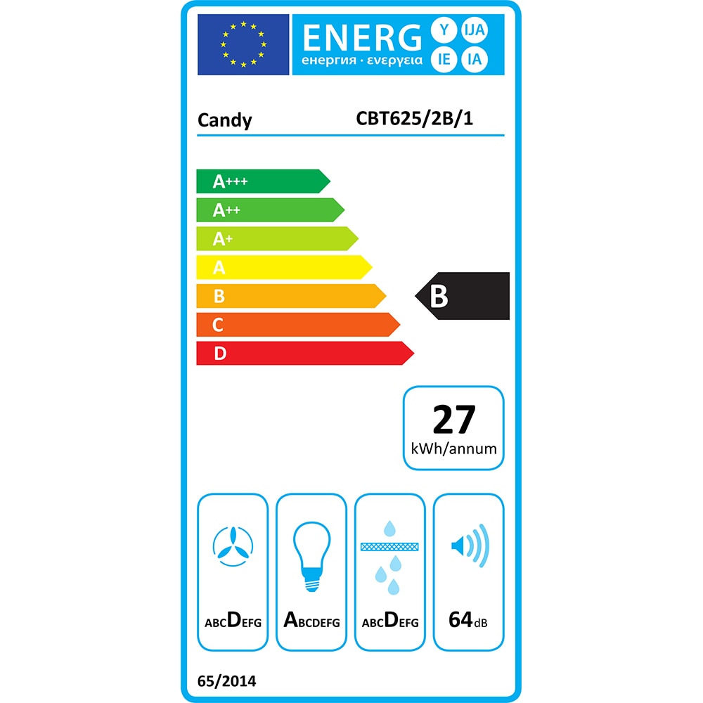 Hota incorporabila telescopica CANDY CBT625/2B/1, 1 motor, 332 m3/h, L 60 cm, negru