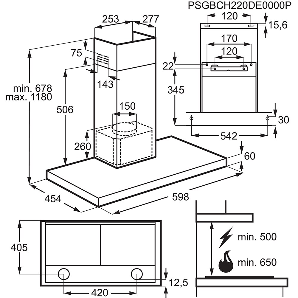 Hota decorativa AEG DBE5660HB, 1 motor, 615 m3/h, L60 cm, inox