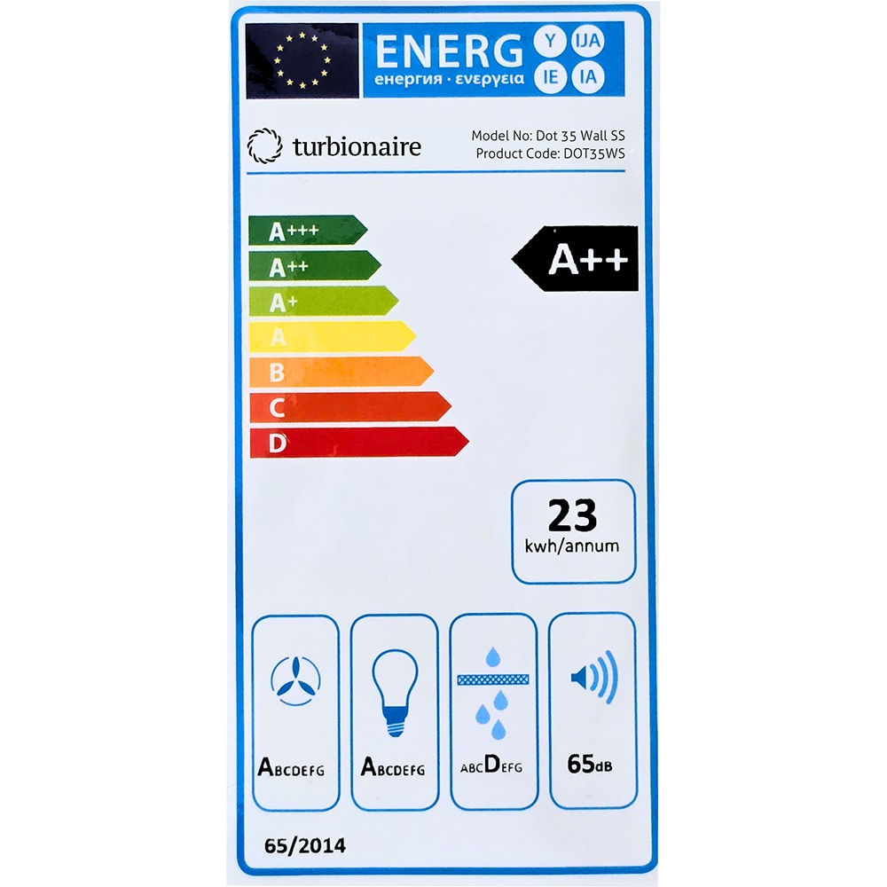 Hota decorativa TURBIONAIRE Dot 35 WS, 1 motor, 650 m3/h, L 38 cm, inox