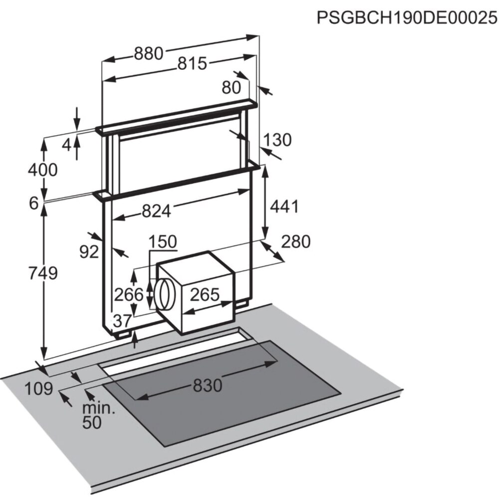 Hota incorporabila telescopica de blat ELECTROLUX LFD619Y, 1 motor, 700 m3/h, L 90 cm, negru